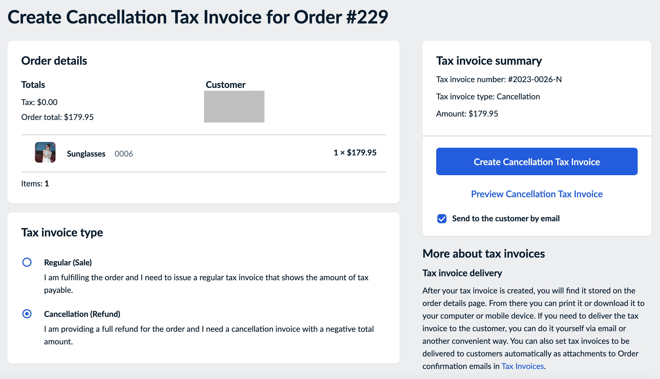 Creating a cancellation invoice