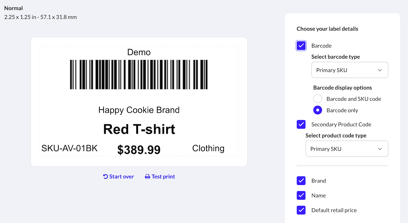 Devices and label printing page setup options.