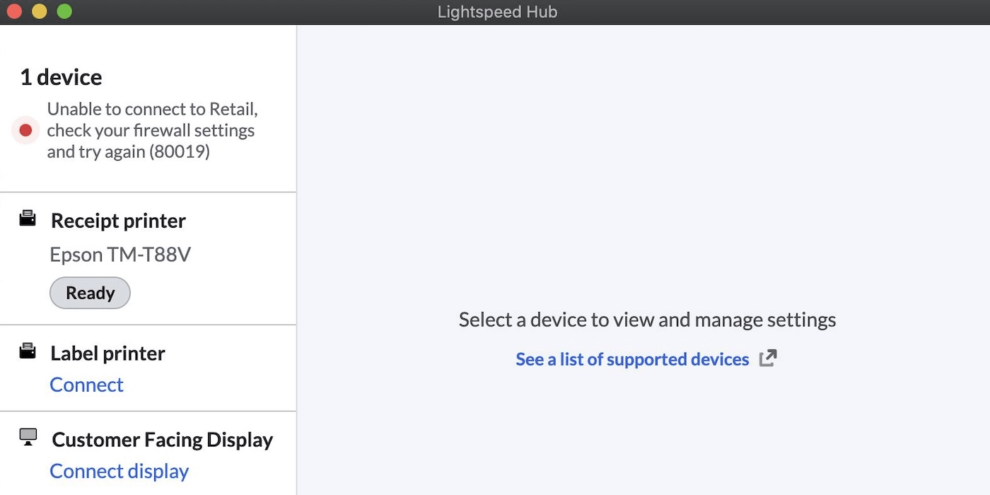 Lightspeed Hub Unable to connect to Retai error.
