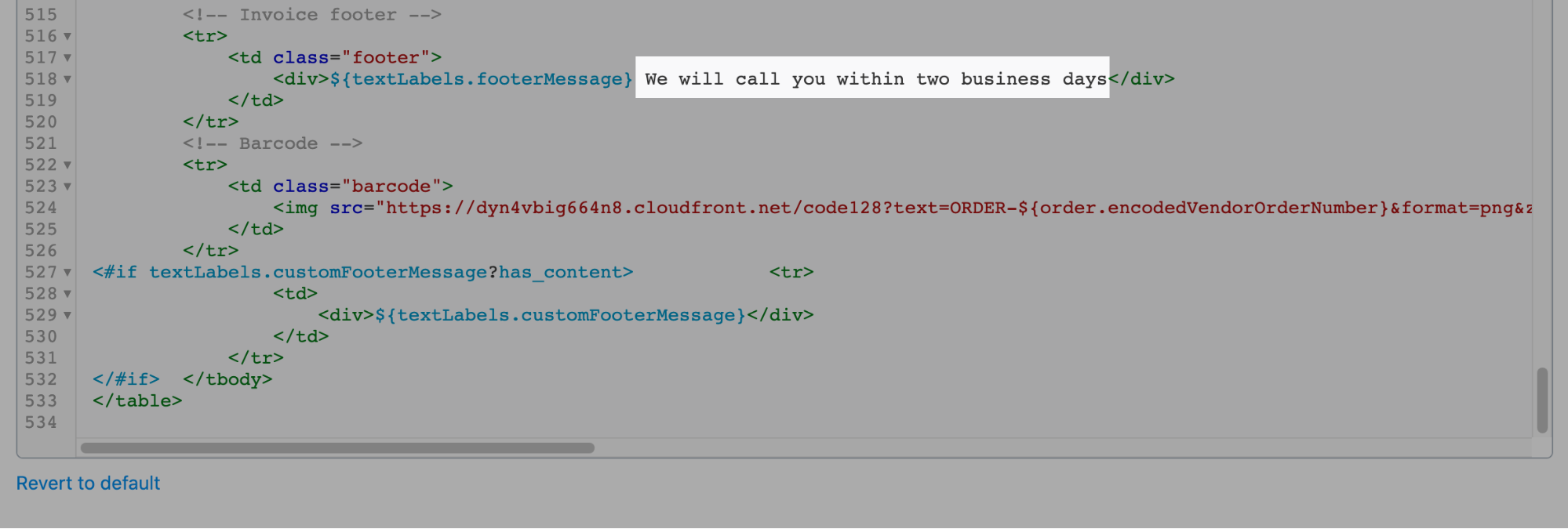 Adding text to the tax invoice template