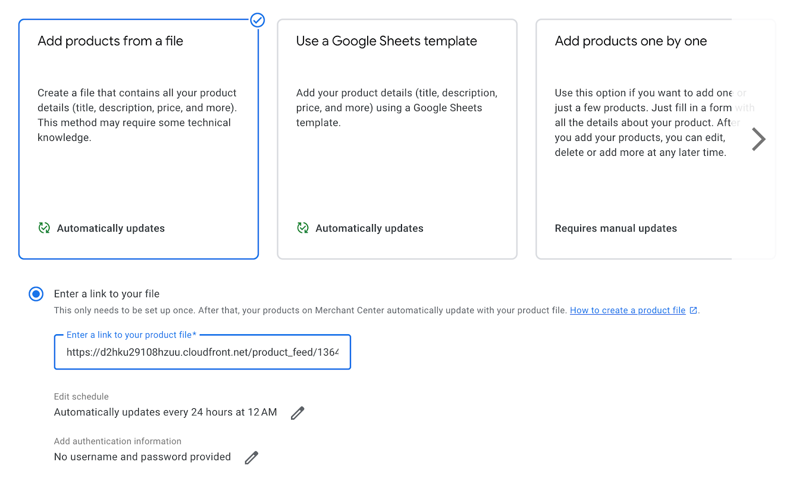 Google Merchant Center interface
