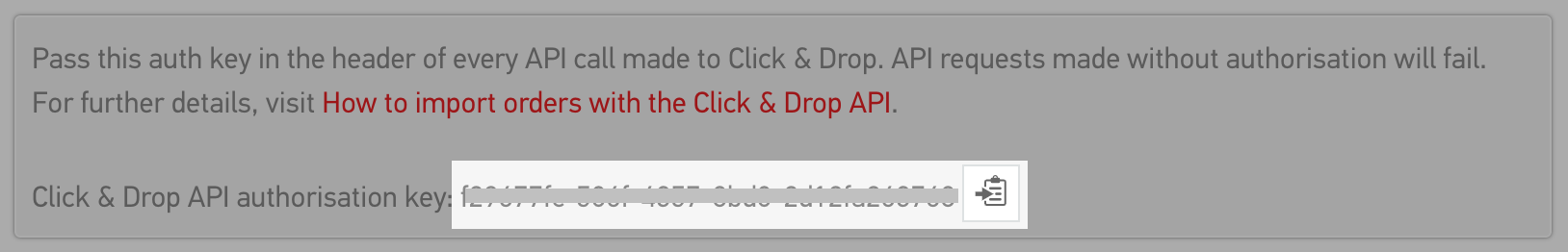 Click and Drop API key example