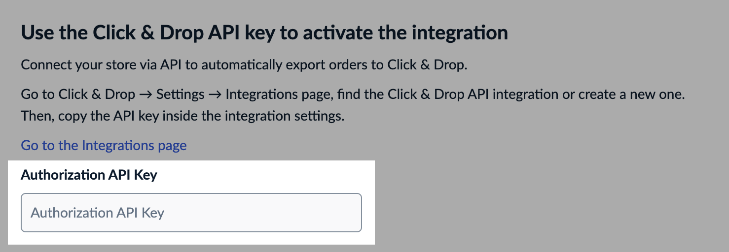 The API key field