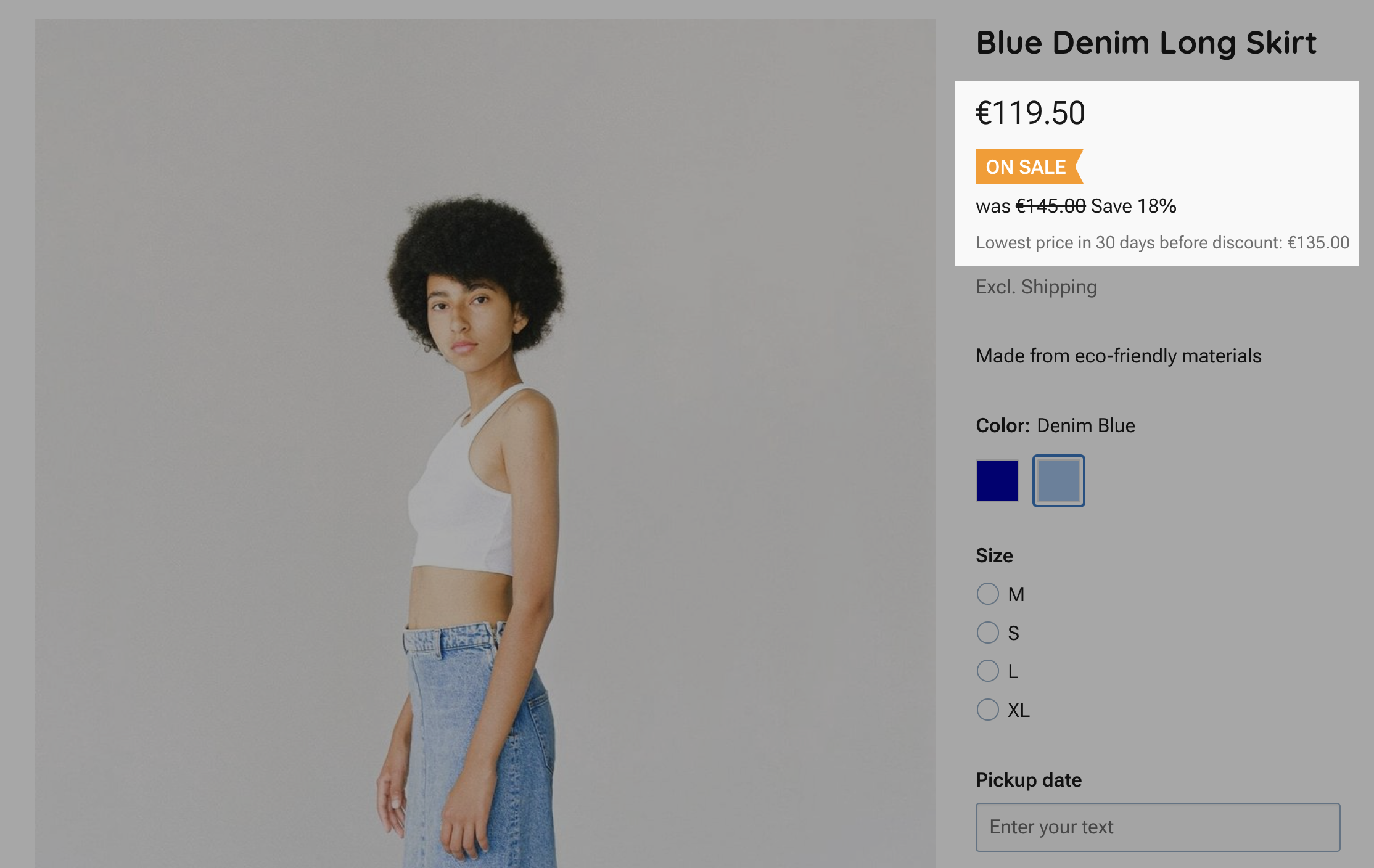 Lowest product price before discounting on a product page