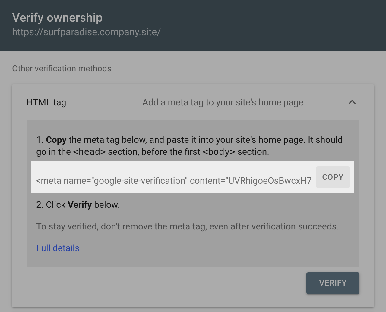 Copying ownership verification code