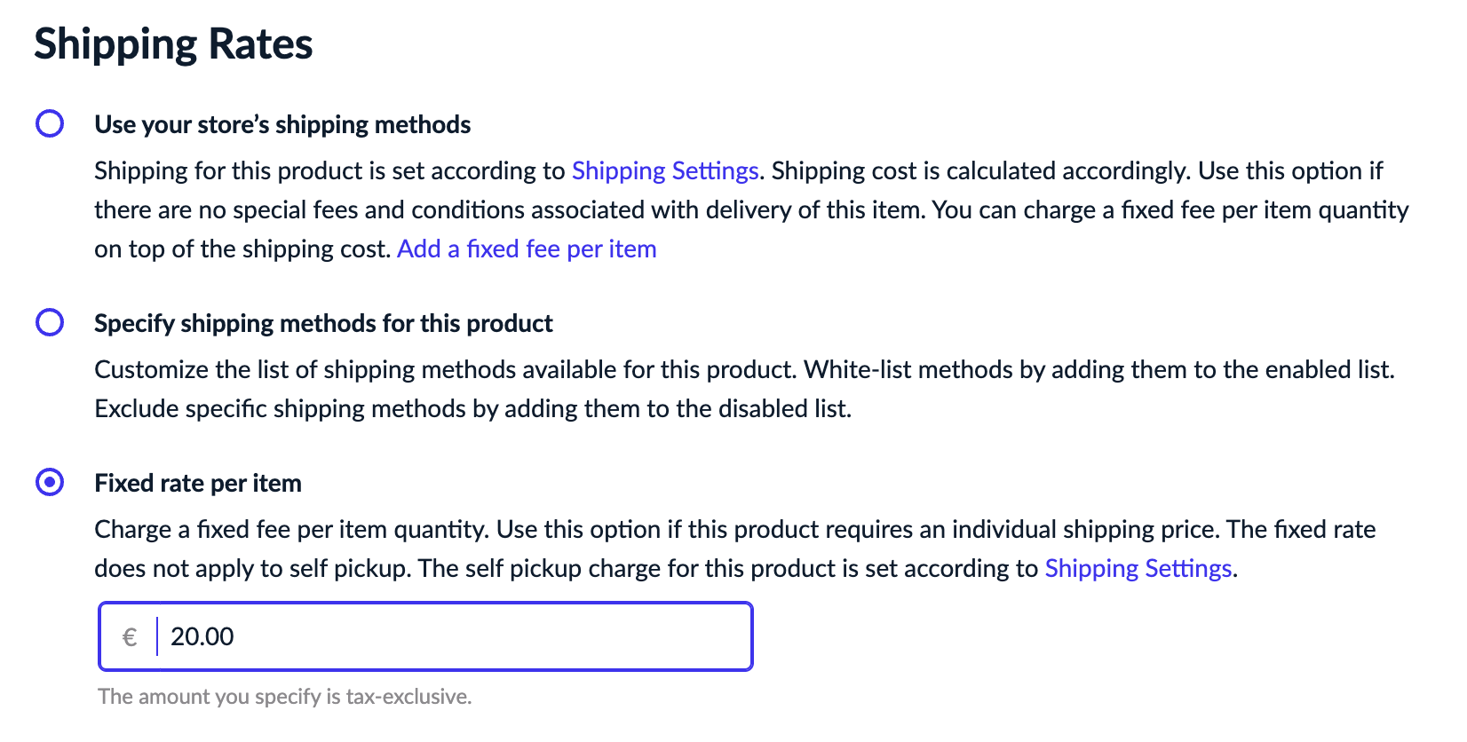 Setting fixed rate per item