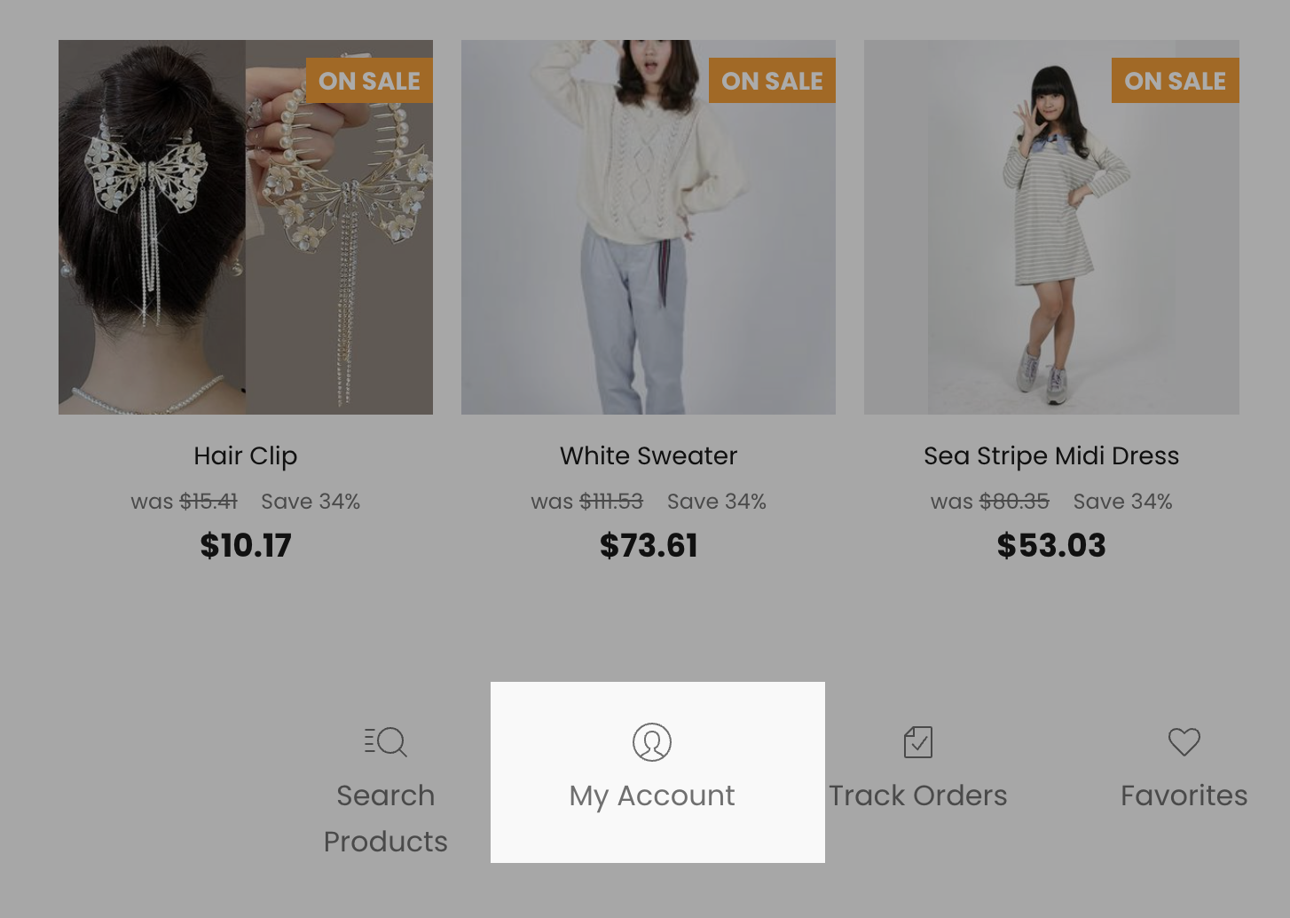The My Account link on a catalog page