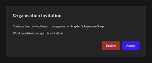 L'invitation de l'organisation avec l'option d'accepter ou de refuser.
