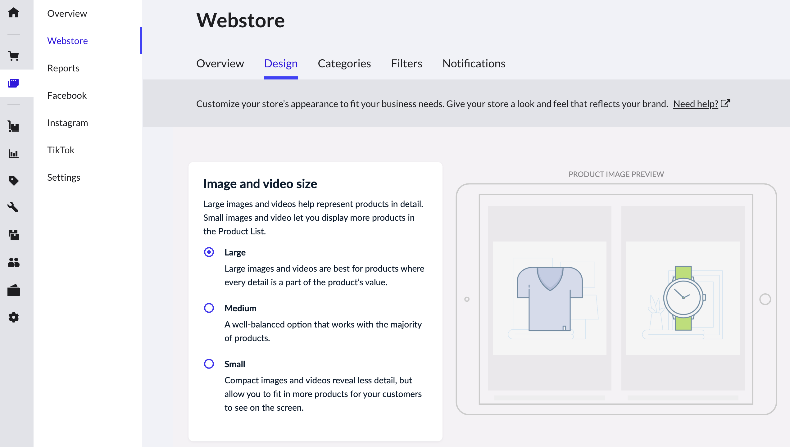 The Design page in the Online tab