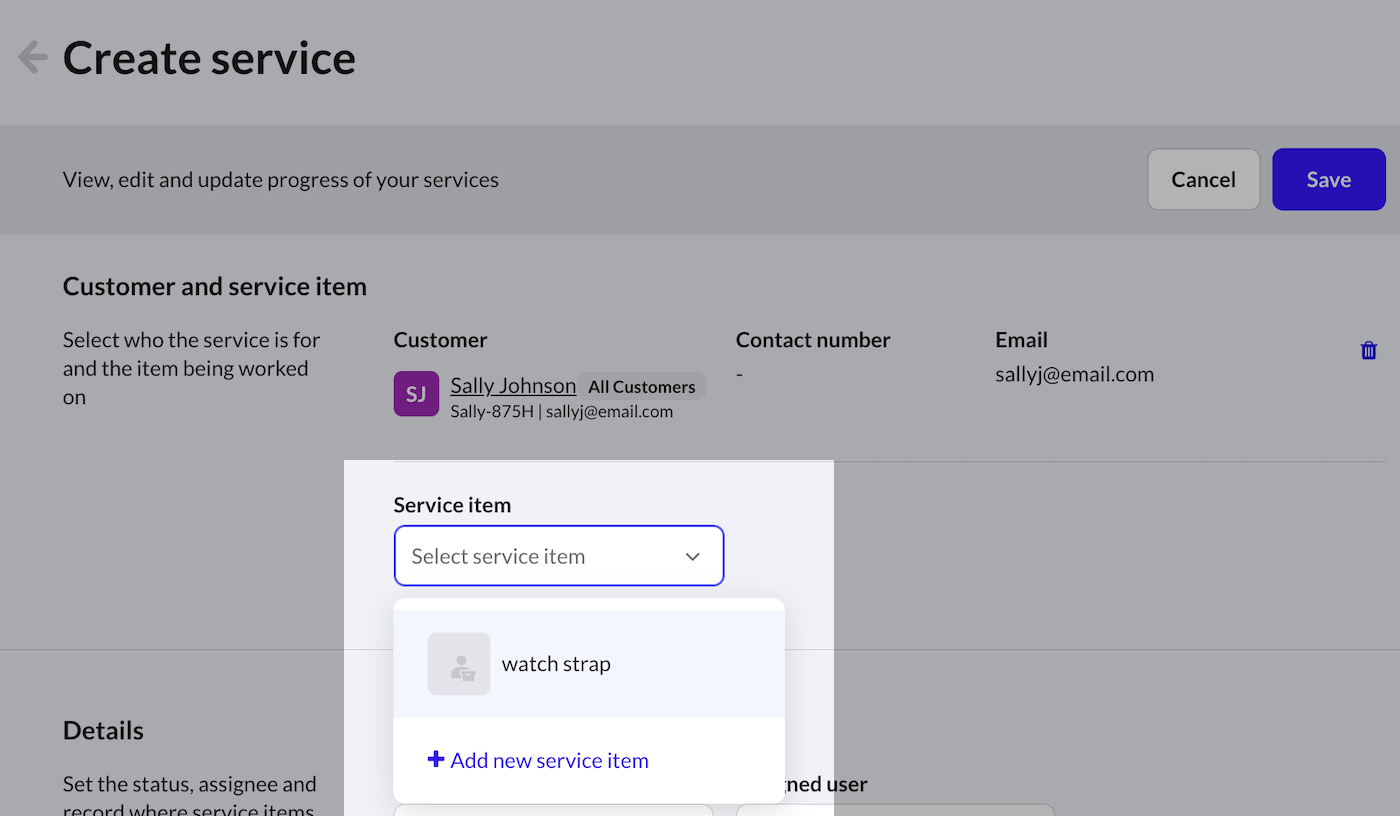 Ajoutez l'article d'un client à un service.