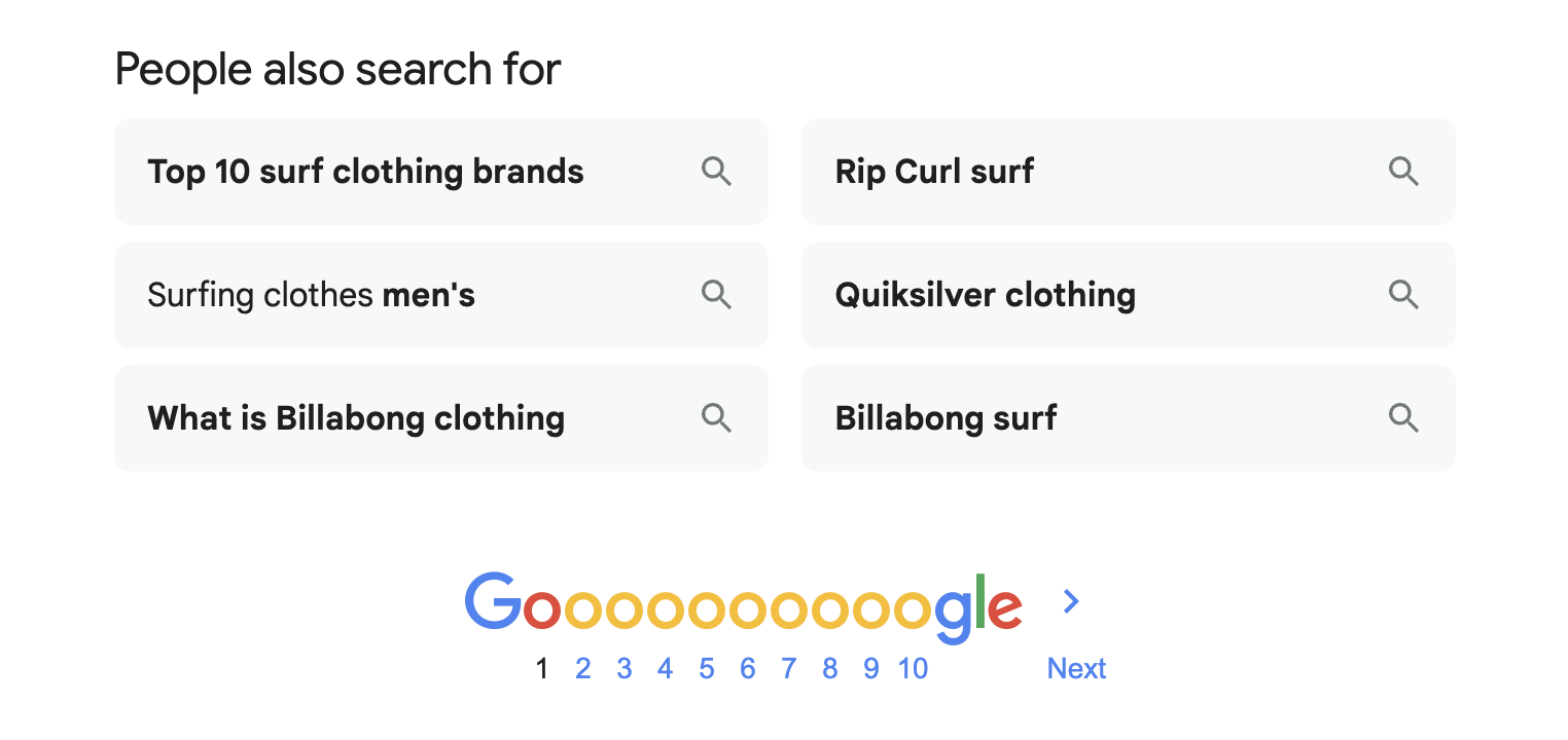 The People also search for block in Google search results