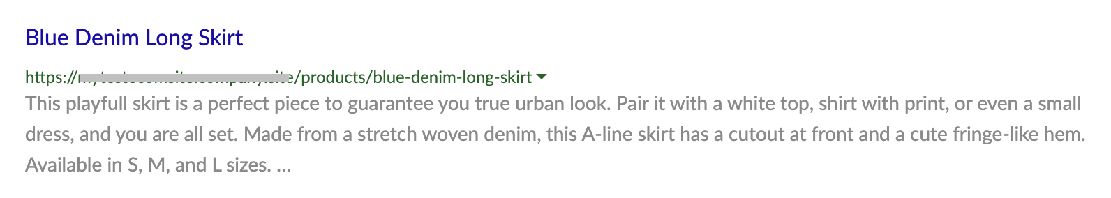 An example of product meta title and description