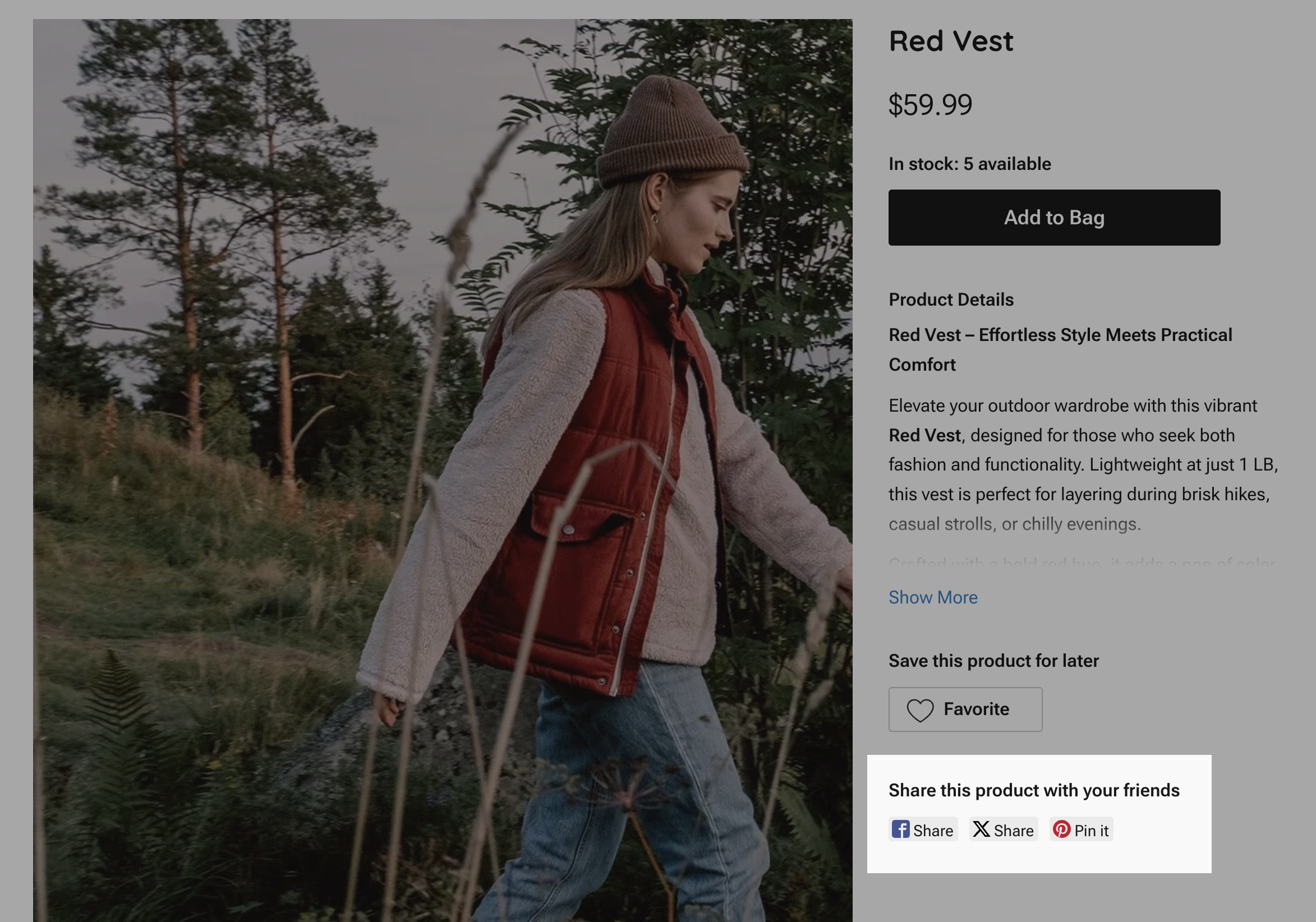 Share buttons on a product page