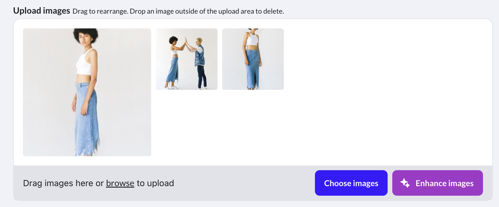 Product gallery with the Enhance images button