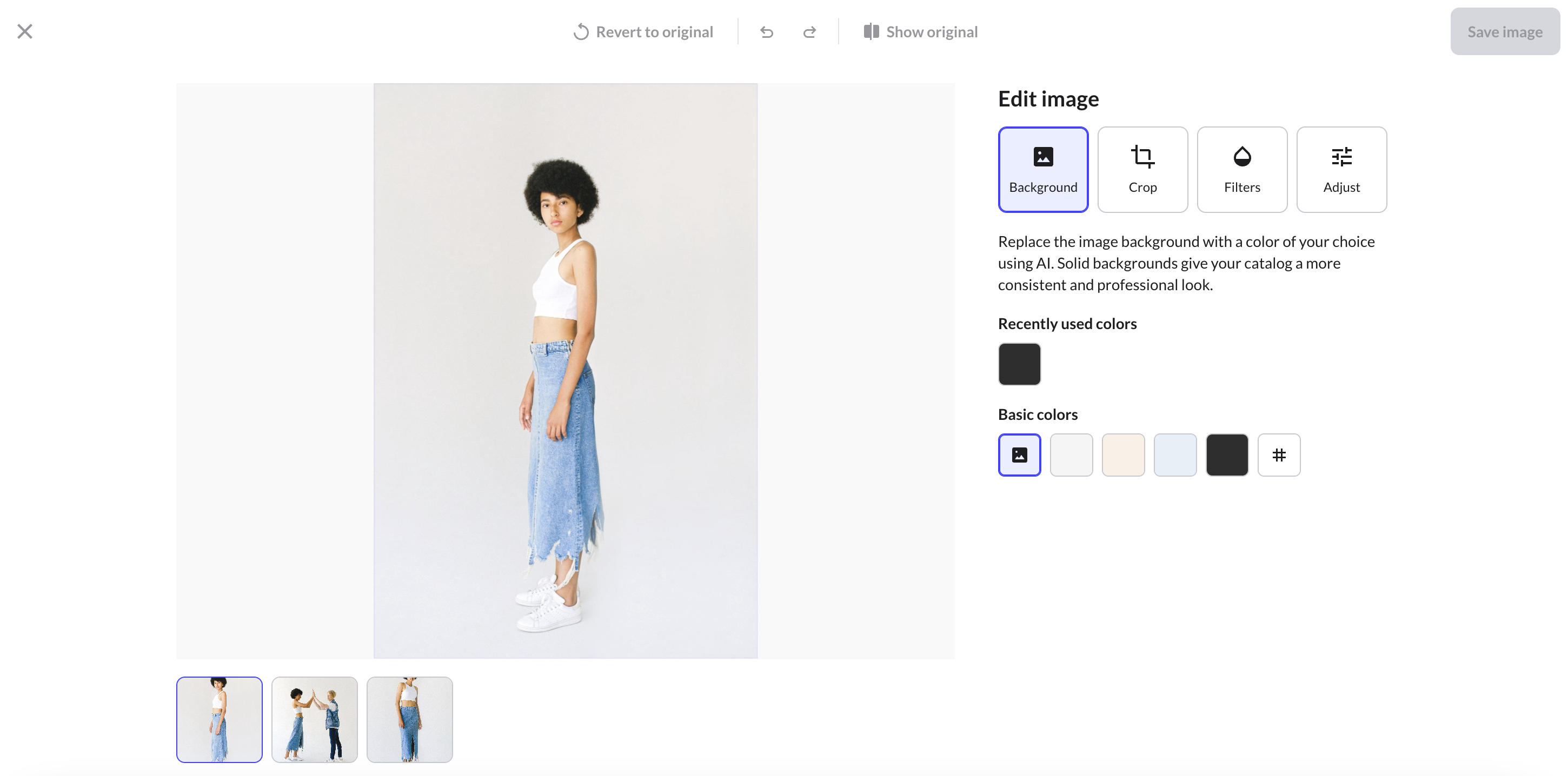 The AI image editor interface