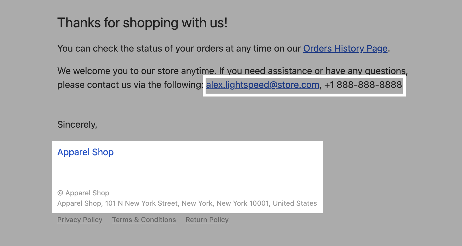 Company info in emails