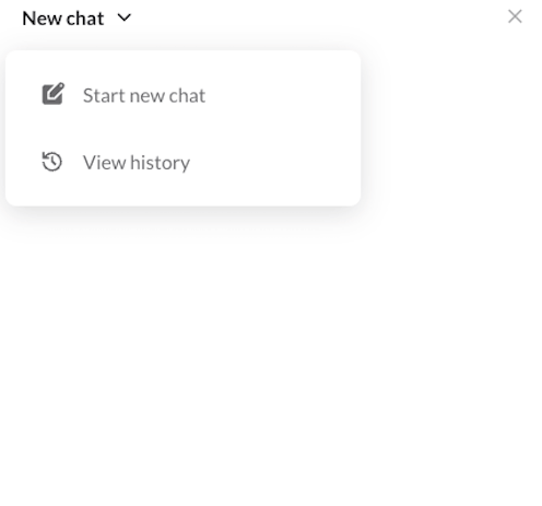 New chat dropdown showing options to Start new chat or View chat history.