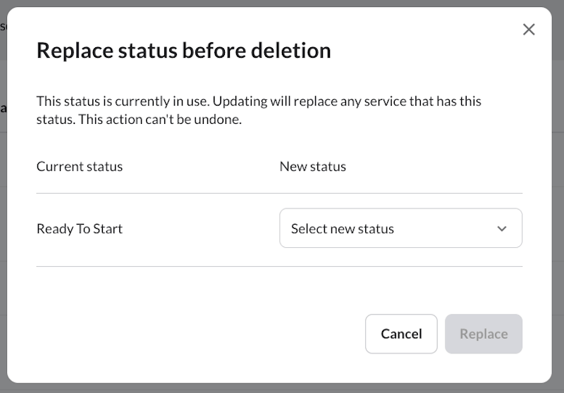 Replace status dialog box.