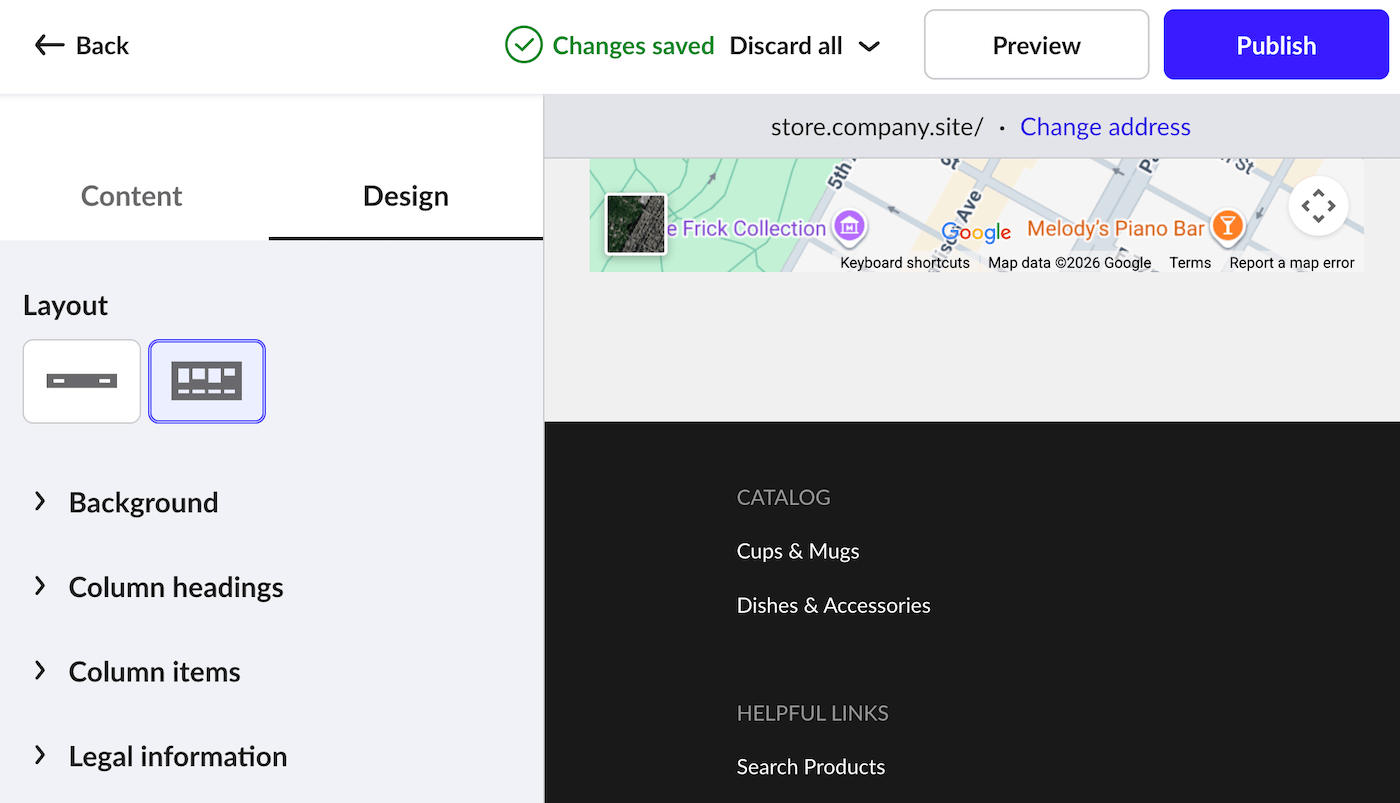 Footer layout options.