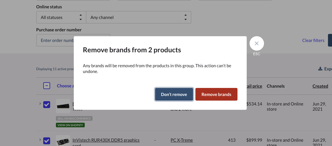 Remove
        brands dialog box.