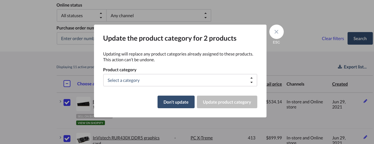 Update
        categories dialog box.