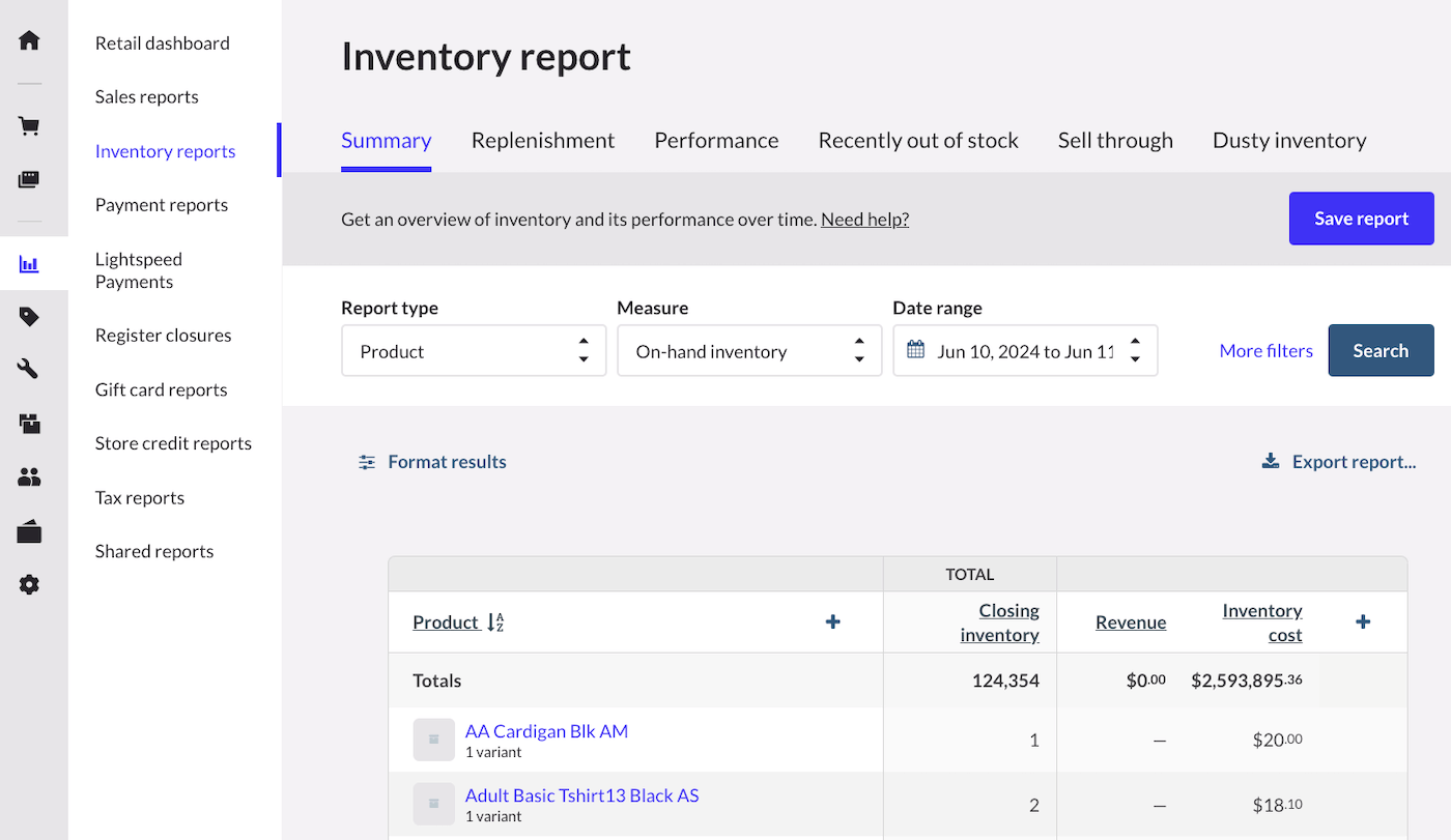 Inventory-reports page.