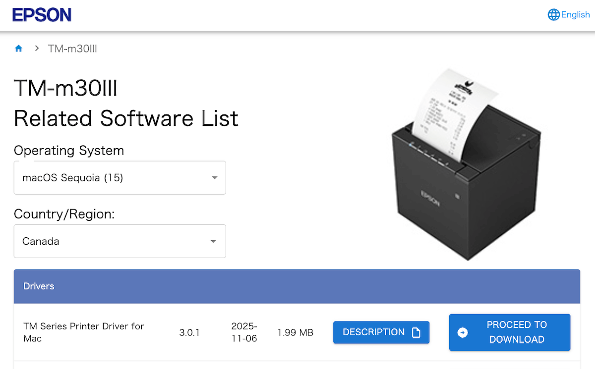La page Pilotes avec le bouton Procéder vers le téléchargement