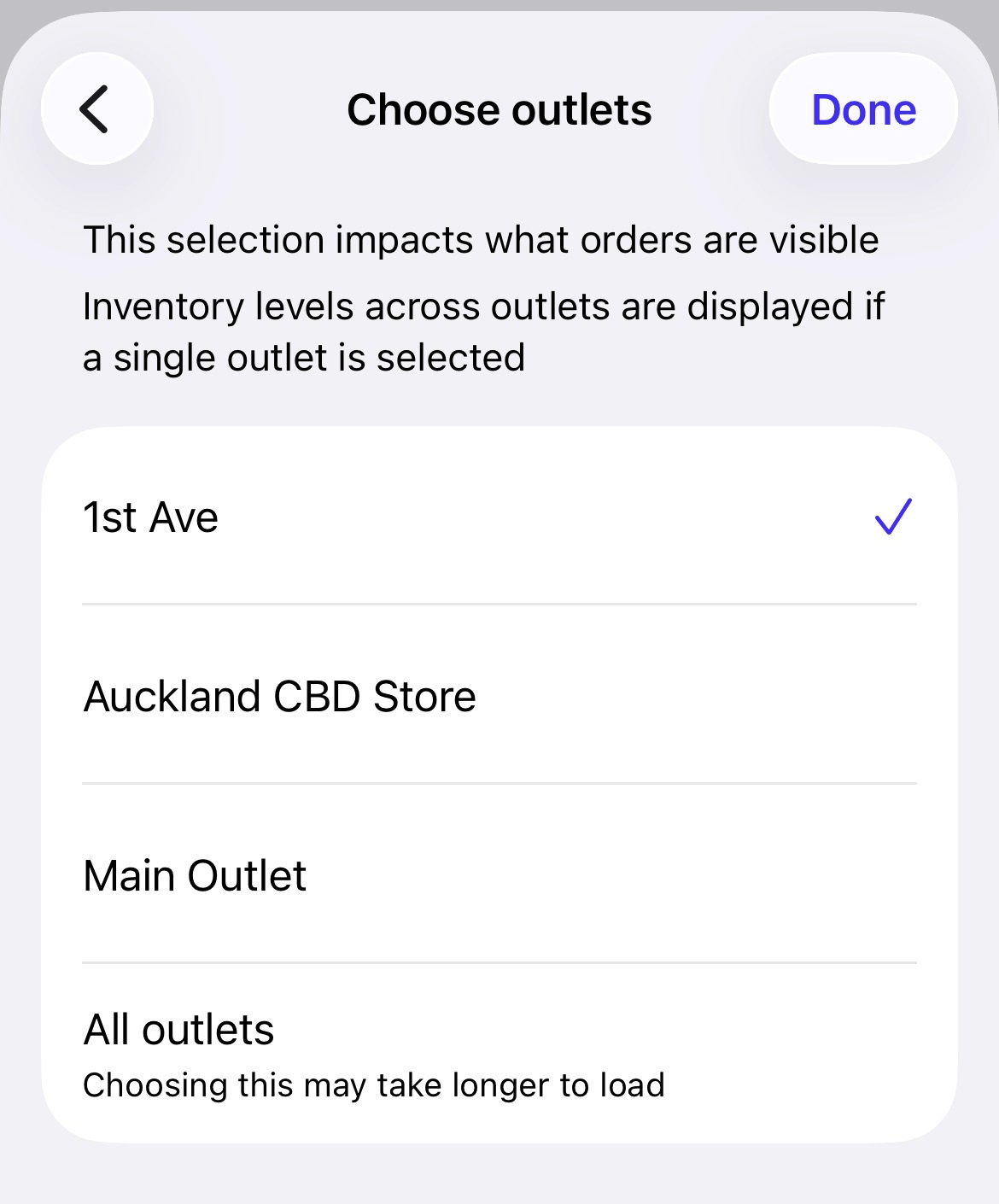 List of available outlets.