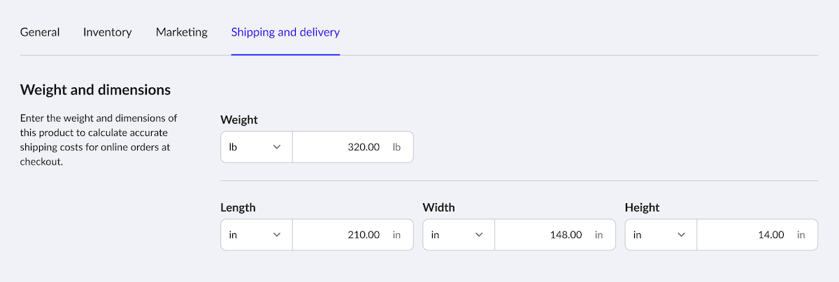 Add/Edit product page showing Shipping and delivery tab.