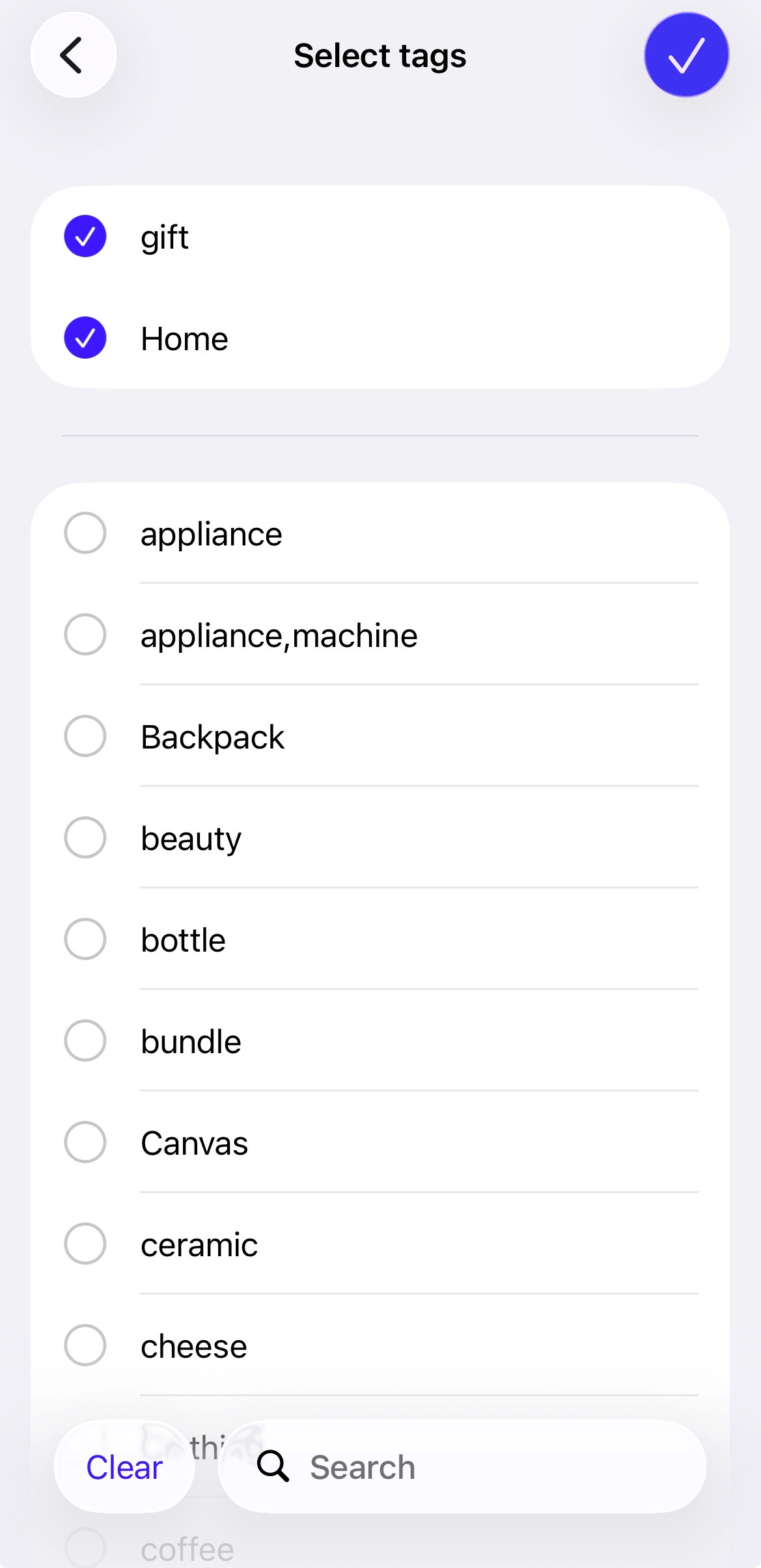 List of tags with two tags applied to the product.