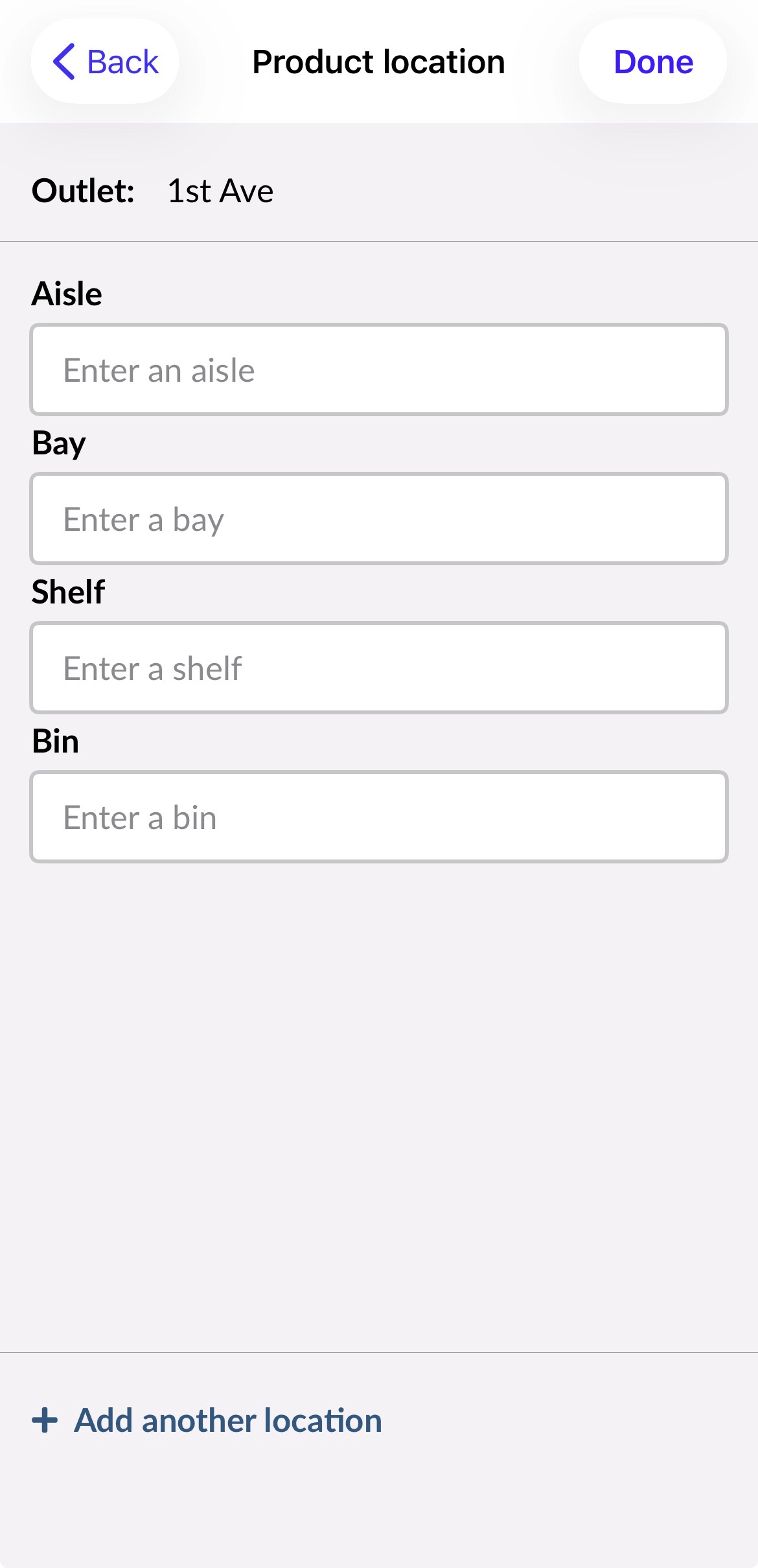 Product location screen.