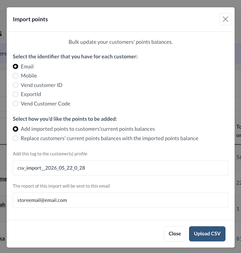 Fenêtre d'importation des points affichant l'identifiant et les options d'ajout des points.