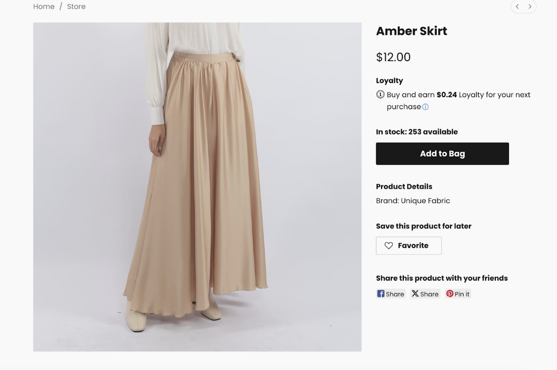 Voorbeeld met een rok als product