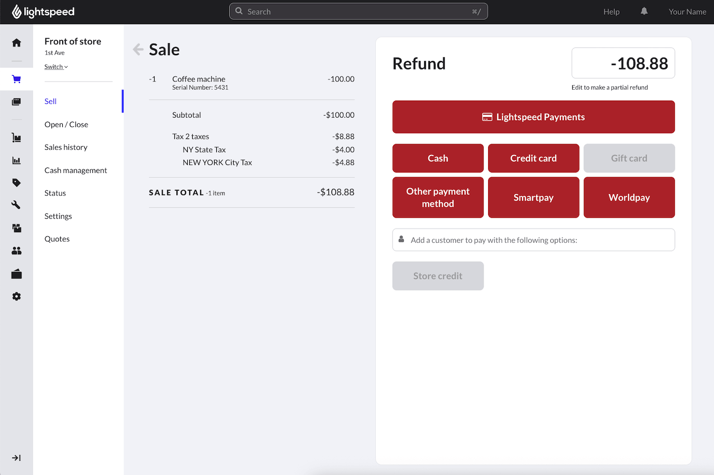 Payment type options.