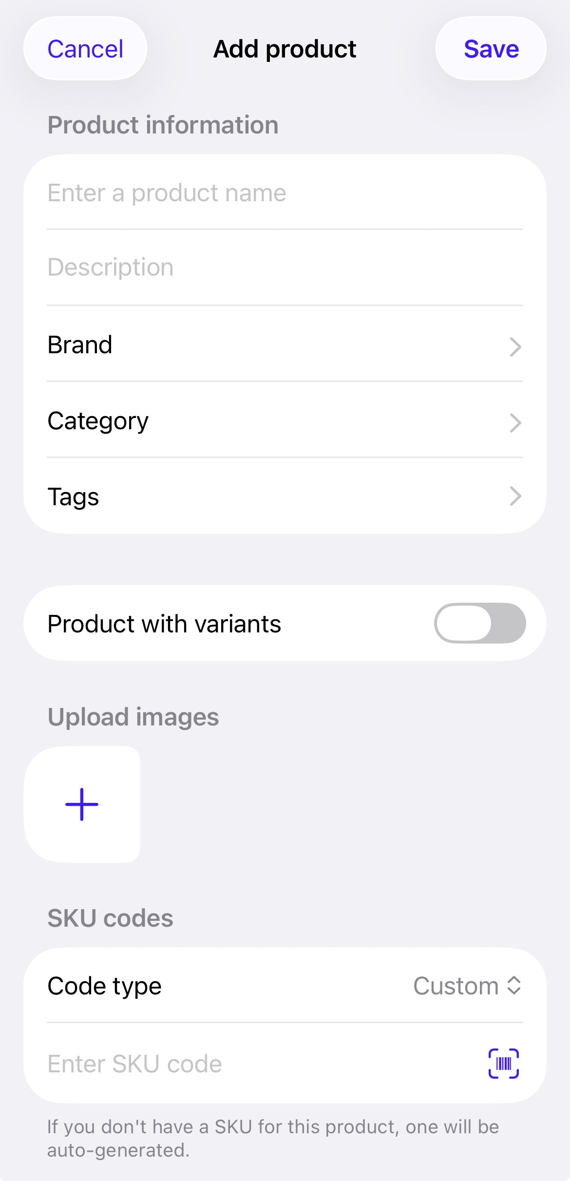 Scherm Product toevoegen op iOS.