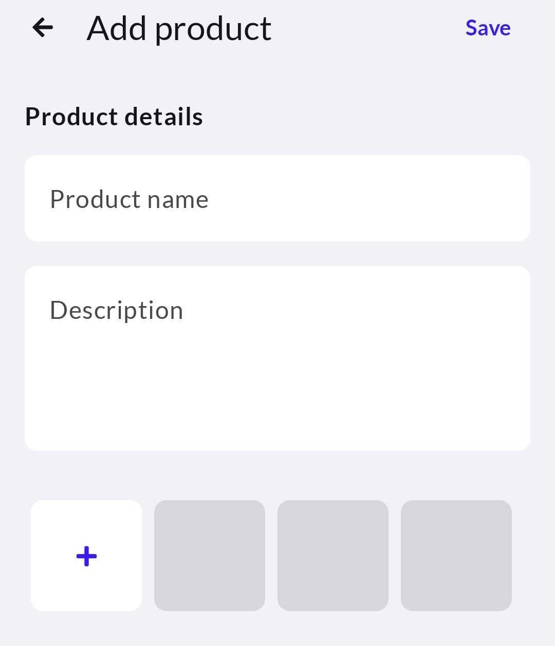 Scherm Product toevoegen op Android.