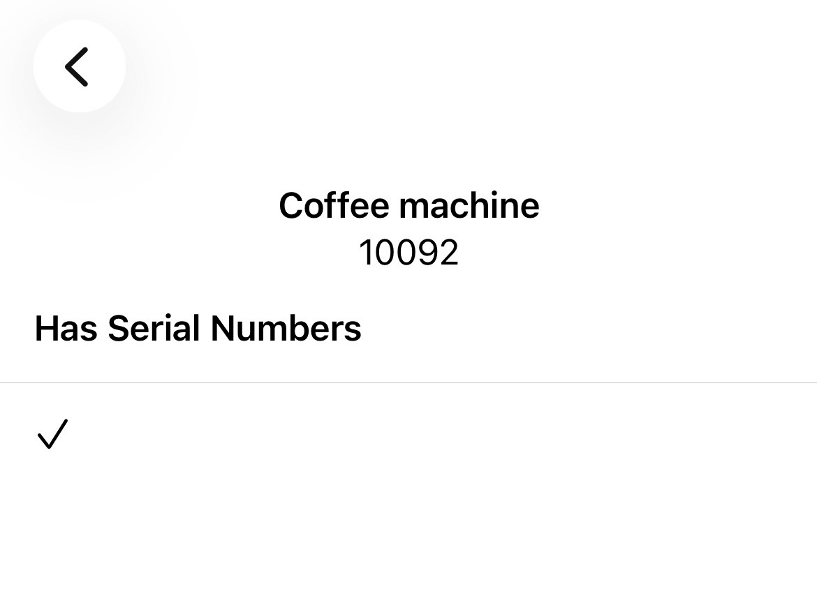 Écran des numéros de série indiquant que le produit a des numéros de série.