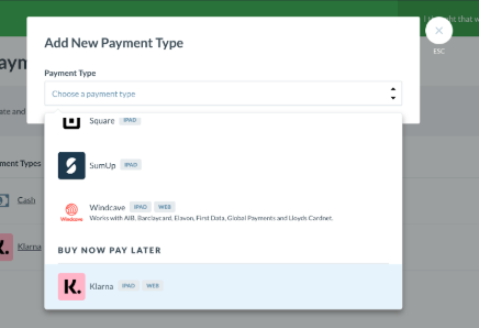 The Add New Payment Type dropdown.