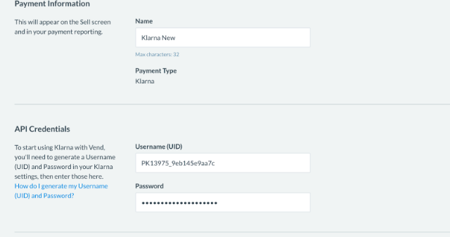 The Payment Information and API Credentials sections.