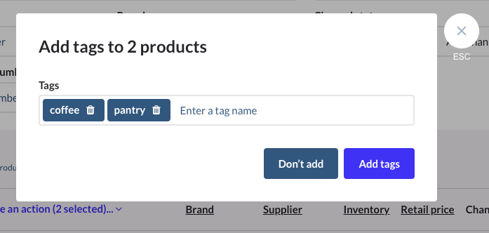 Pagina Tags toevoegen met tags die moeten worden toegevoegd.