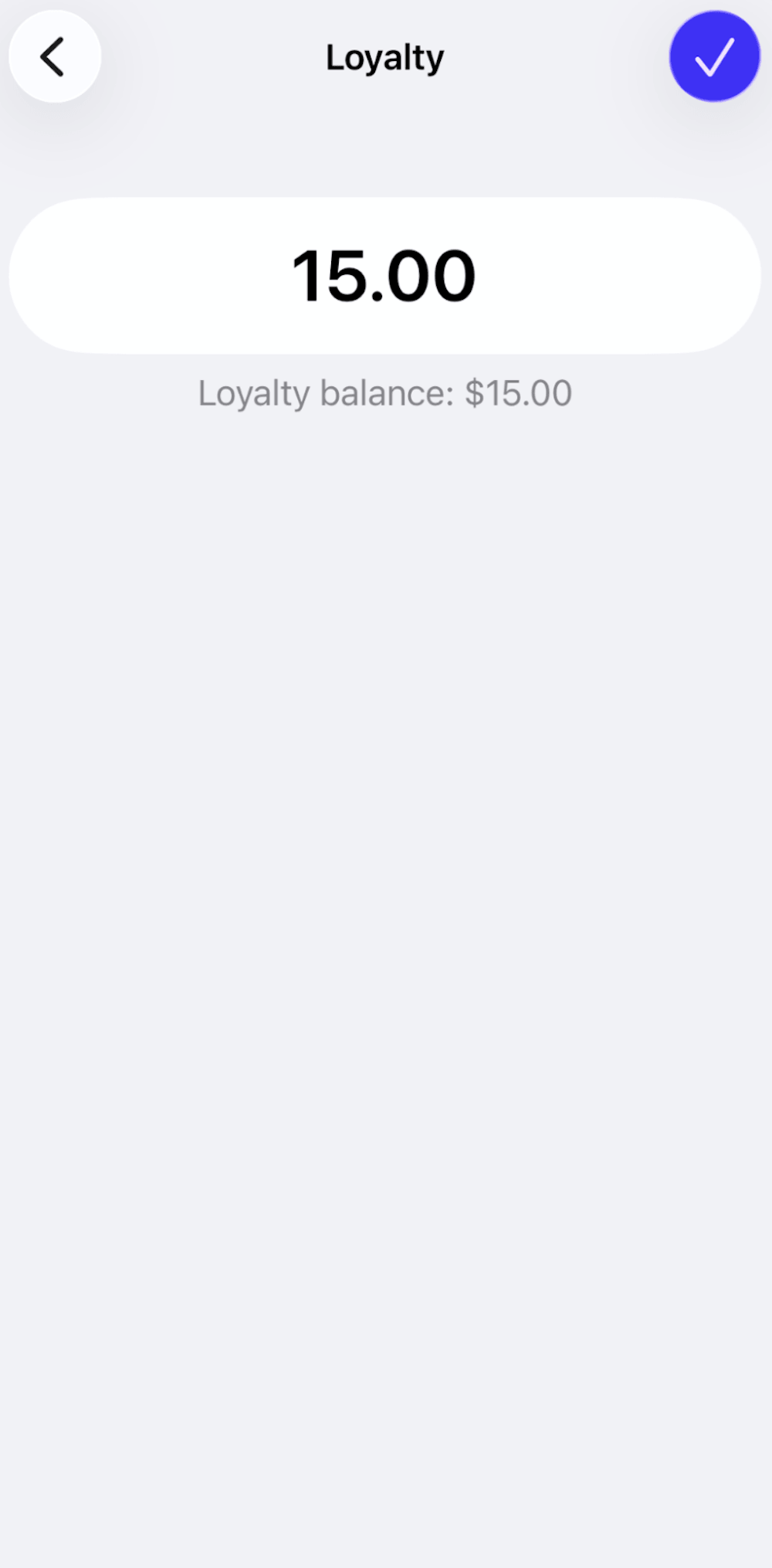 Scanner loyalty screen showing balace available and checkmark to apply to payment.