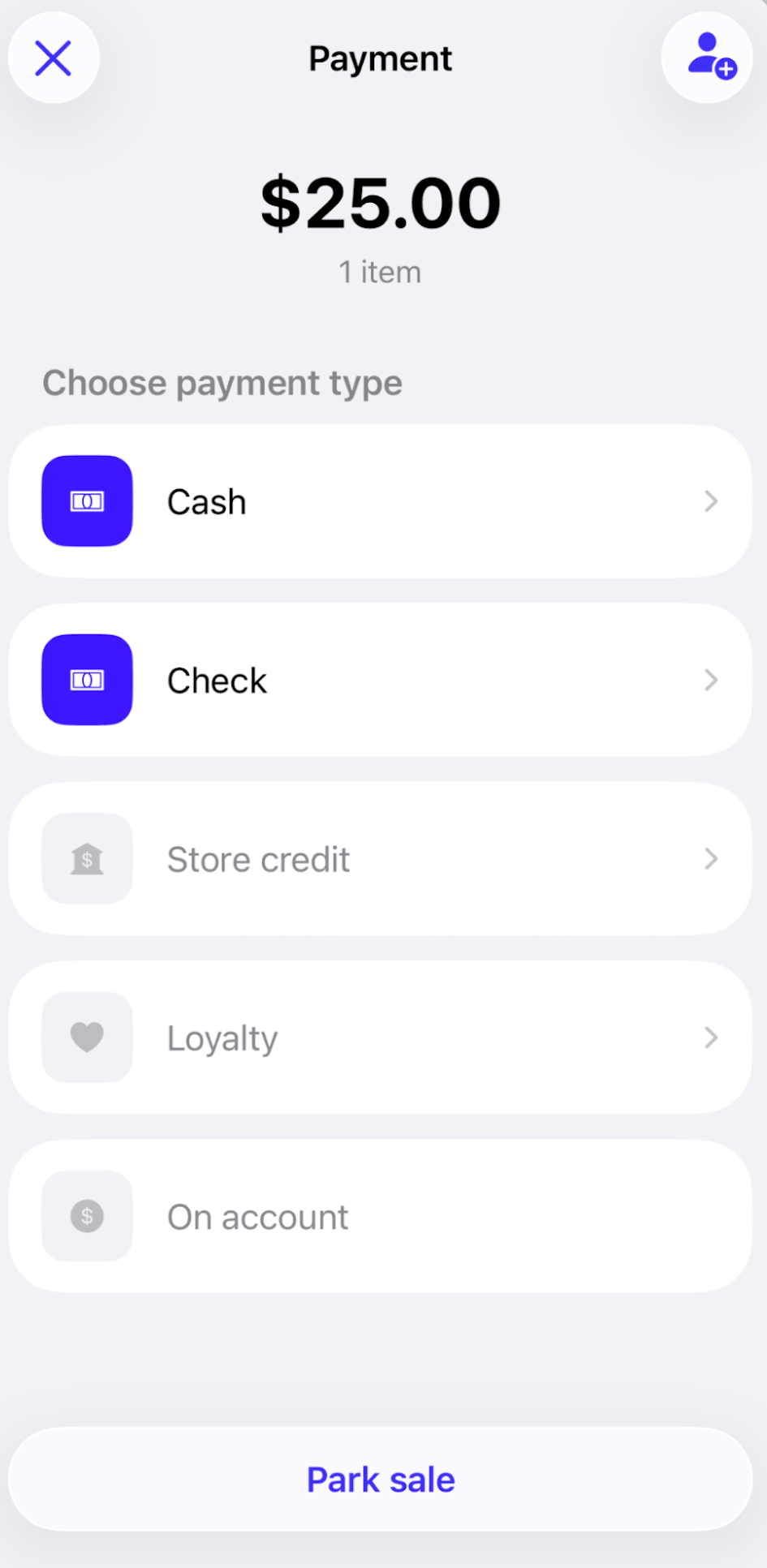 Betalingsscherm van de Scanner-app met de optie voor contant betalen.