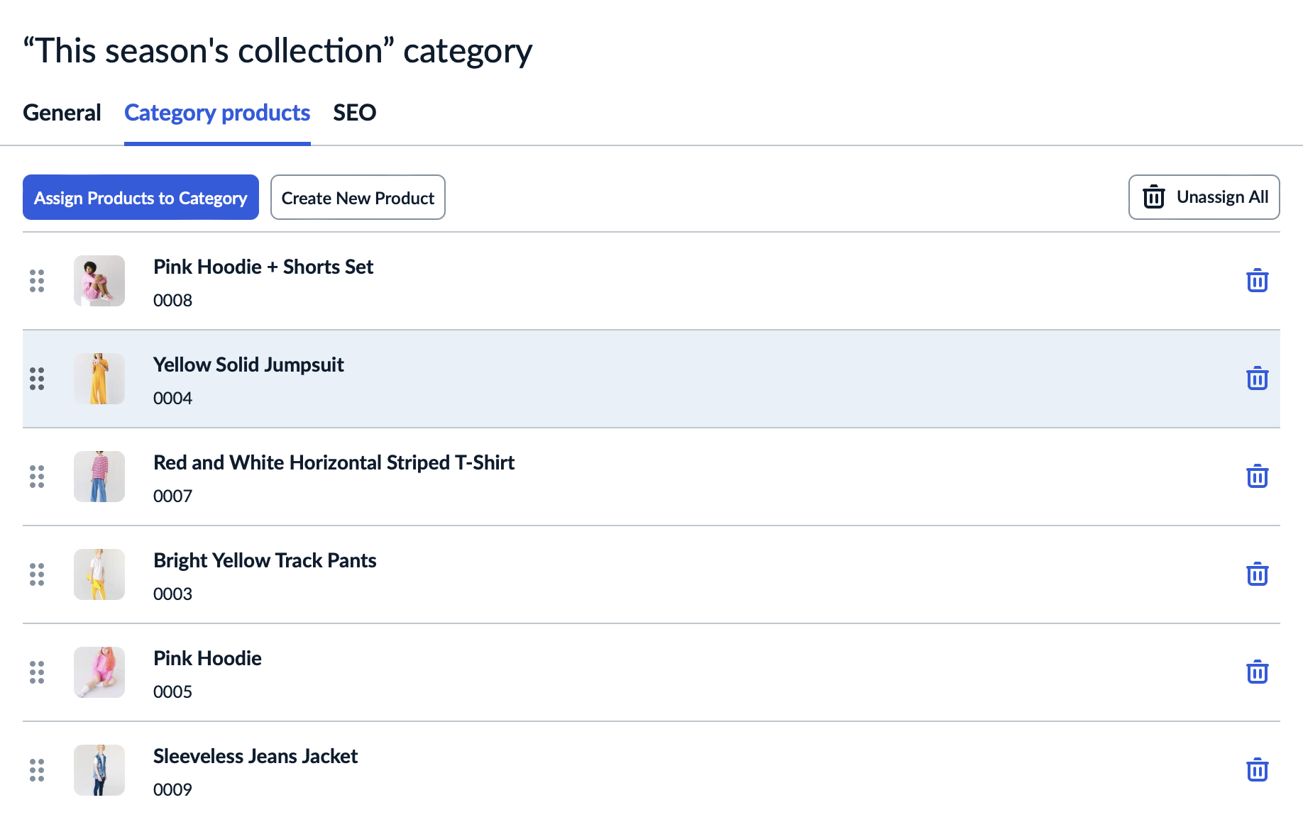 Reordering products in a category