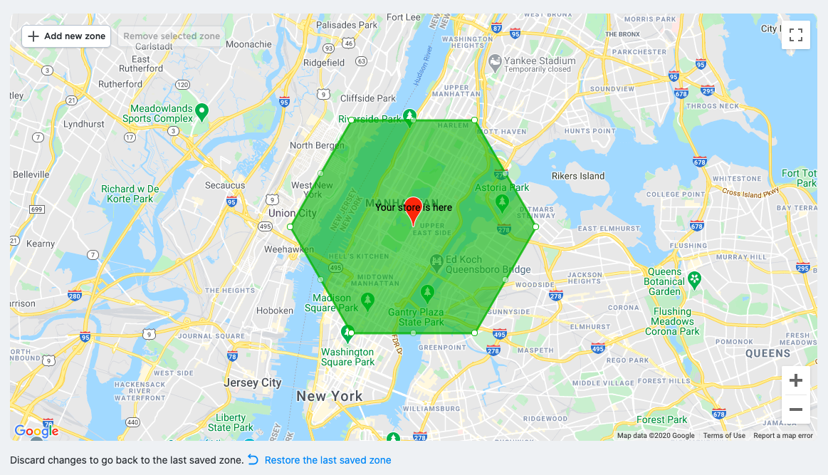 An example of a map with a polygonal destination zone