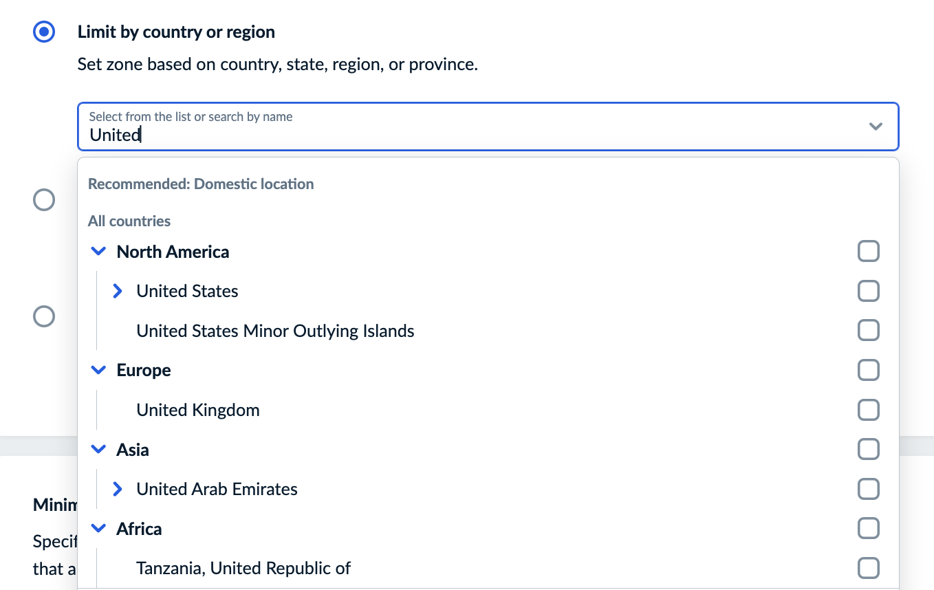 The Limit by country or region dropdown