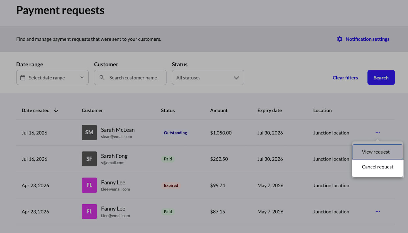 More icon clicked showing cancel request option.