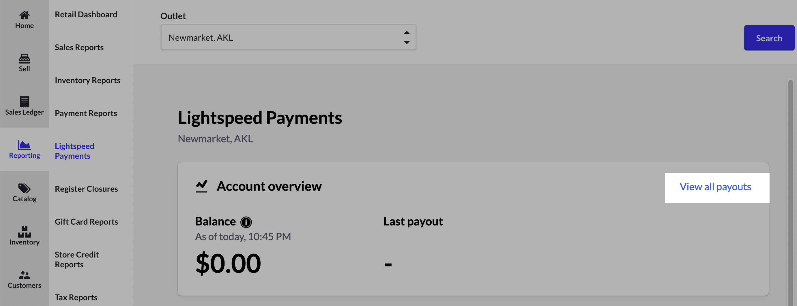 The View all payouts link highlighted.