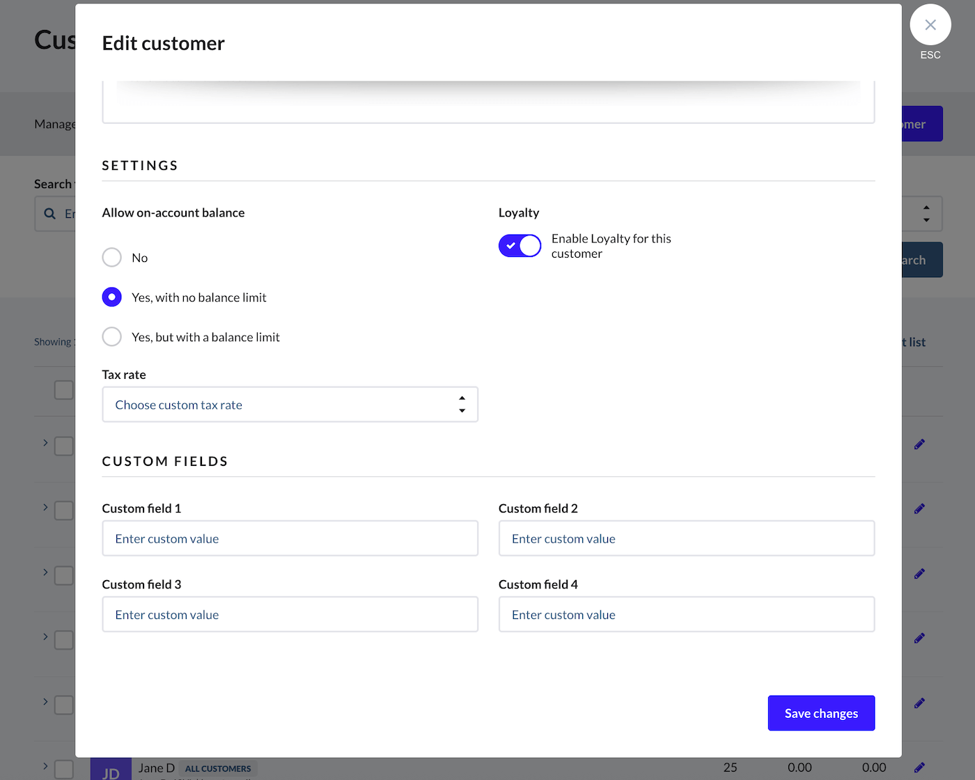 Edit customer tax field