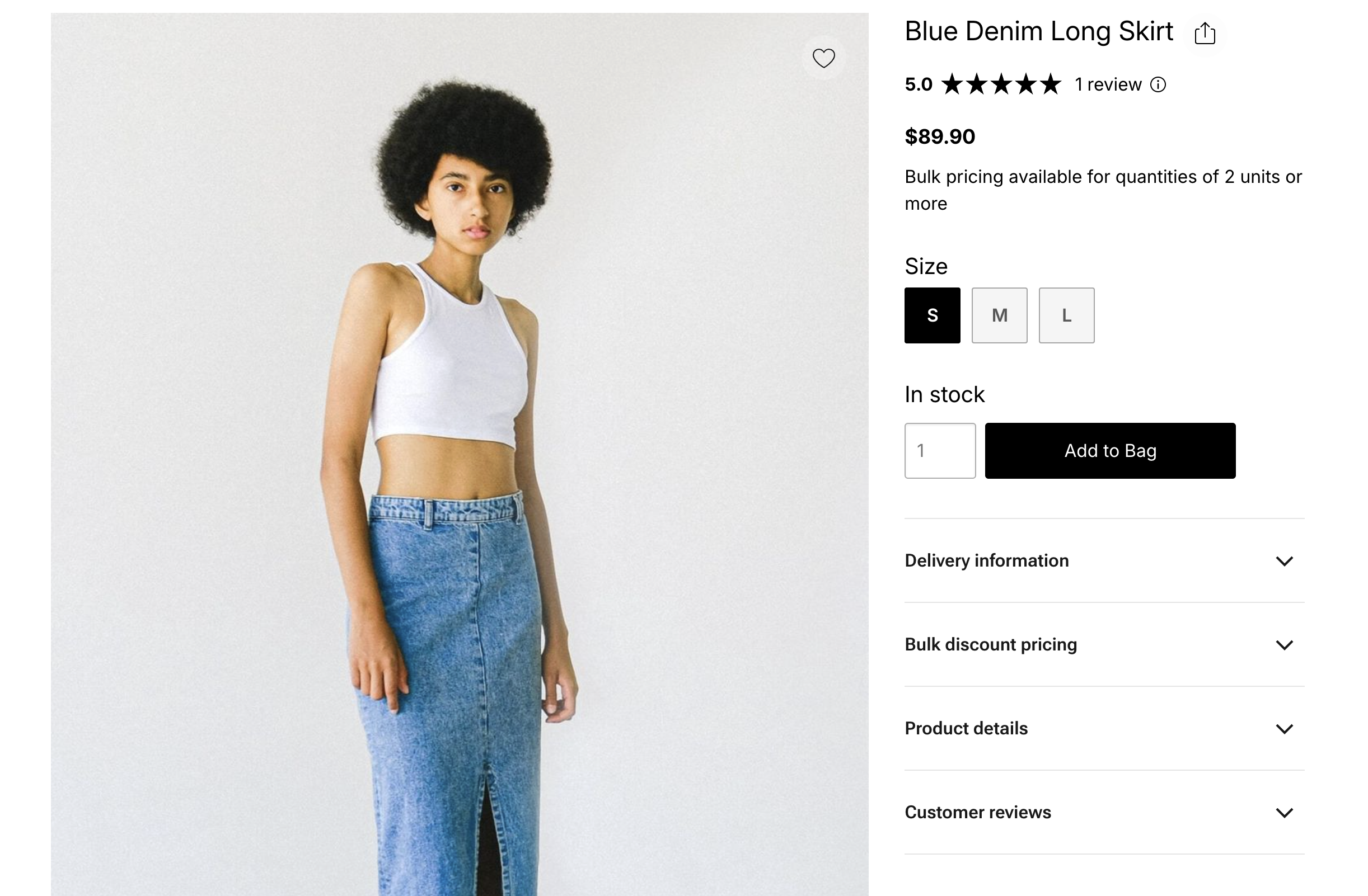 Example of a product page in compact view