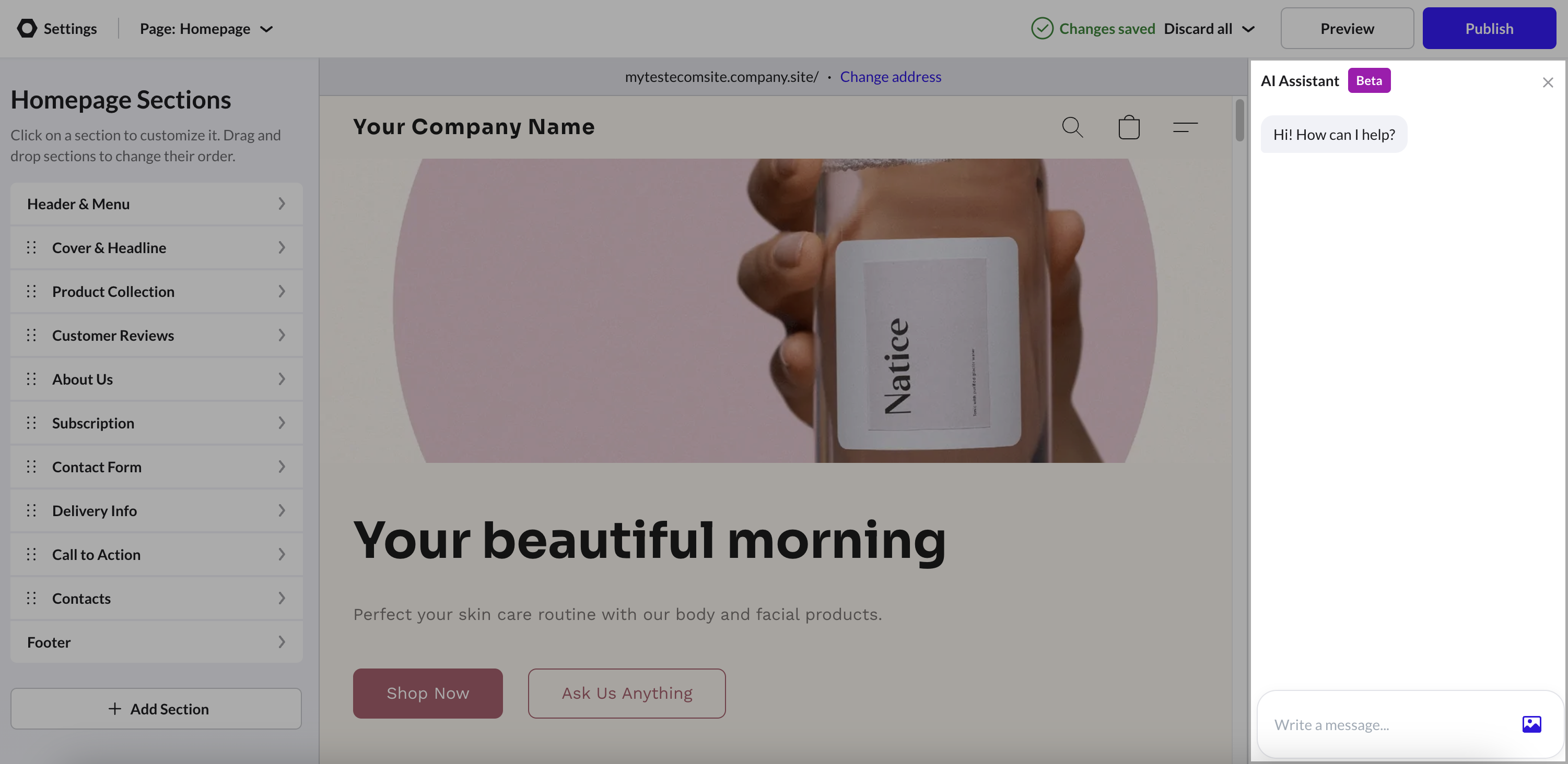 AI Assistant in the site editor